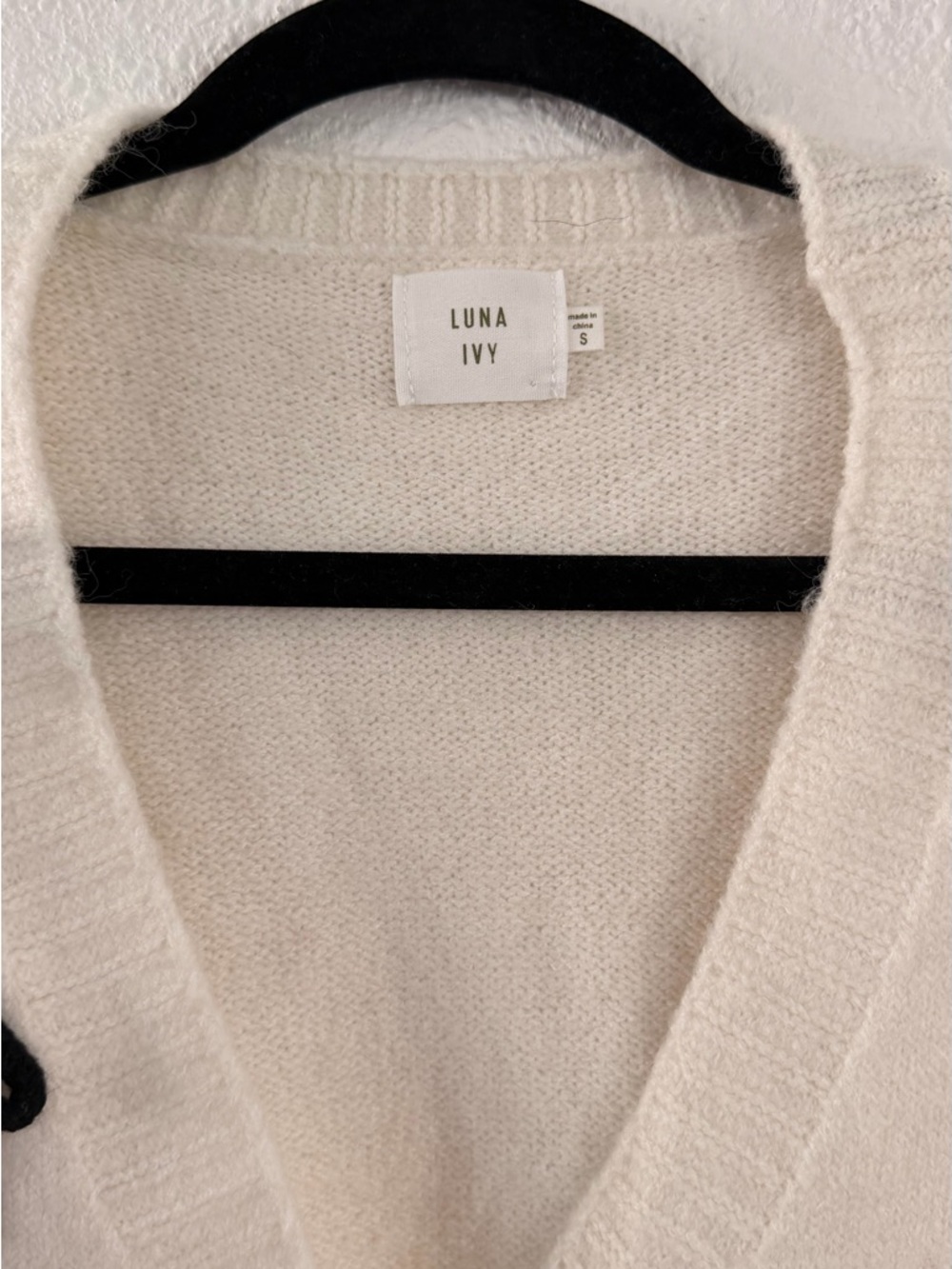 Cream Cardigan Sweater with Black Bow Accents - Picture 3 of 3